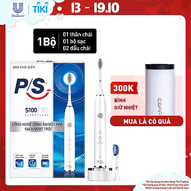 Bàn Chải Điện P/S S100 PRO – Công Nghệ Sóng Âm, Chải Sạch Mảng Bám Tới 10X – Trắng Sáng