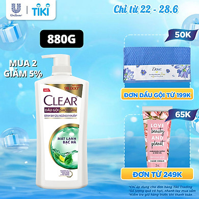 Dầu gội 880g Clear Sạch Gàu Mát Lạnh Bạc Hà 3X Sức Mạnh Đánh Bay Gàu, Ngứa, Vi Khuẩn