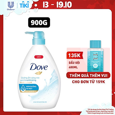 Single Sữa Tắm dưỡng thể 900g Dove Dưỡng ẩm sáng mịn Gentle Exfoliating với 1/4 kem dưỡng da mặt