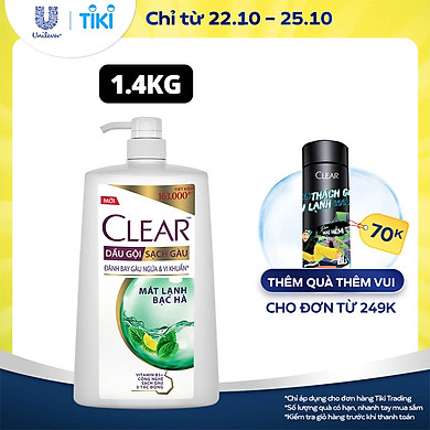 Dầu Gội 1.4kg Clear Sạch Gàu Mát Lạnh Bạc Hà 3X Sức Mạnh Đánh Bay Gàu, Ngứa, Vi Khuẩn