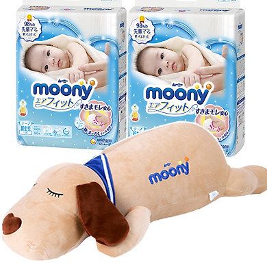 Combo 2 gói tã dán Moony cao cấp size NB90/S84/M64/L54/XL44 tặng cún bông và đồ chơi Toys House