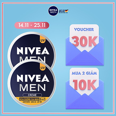 Combo 2 Kem Dưỡng Da Nam NIVEA MEN Creme 3in1 Giúp Giảm Nhờn, Sáng Da, Cấp Ẩm (30ml) – 83923