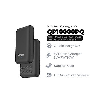 Pin dự phòng Energizer QP10000PQBK 10,000mAh – Tích hợp sạc nhanh đa nền tảng, sạc không dây – Thiết kế cốc hút giữ thiết bị – HÀNG CHÍNH HÃNG