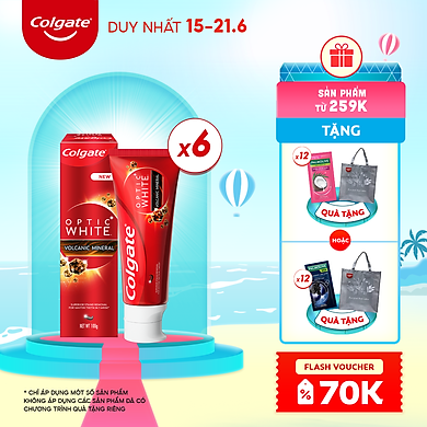 Bộ 6 kem đánh răng làm trắng sáng Colgate Optic White từ khoáng núi lửa Hàn Quốc 100g