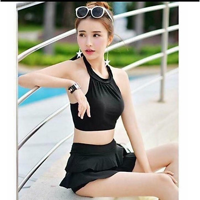 FREESHIP  HOÀN TIỀN 50K Đồ bơi nữ bikini 2 mảnh váy xòe dây rút có quần  lót trong kín đáo tay ngắn áo croptop tôn dáng đi biển QP015  Lazadavn