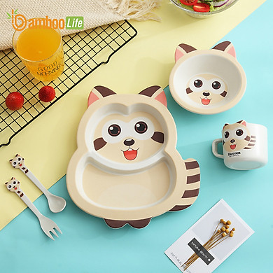 Dụng cụ ăn dặm cho bé từ sợi tre thiên nhiên Bamboo Life BL007 hàng chính hãng Bộ khay ăn dặm cho bé Đồ dùng ăn dặm cho bé