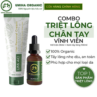 COMBO TẨY TRIỆT LÔNG CHÂN TAY VĨNH VIỄN UMISKIN tại nhà | Mỡ trăn triệt lông vĩnh viễn U Minh Hạ (30ml) & Kem tẩy lông Umi 4C (100ml) an toàn cho…