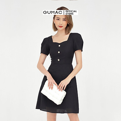 Đầm dáng xòe nữ thiết kế cổ vuông tim phối nơ kết hợp túi nắp GUMAC DB5122 – >>> top1shop >>> tiki.vn