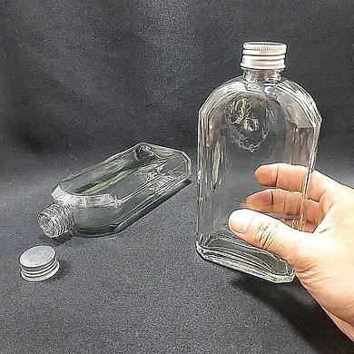 Chai thủy tinh dẹp 350ml cao cấp (combo 2 chai) – mẫu Vuông Vát Vai – nắp nhôm – đựng sữa, dầu dừa, rượu, cafe, nước ép, đóng chai mỹ phẩm, dược phẩm