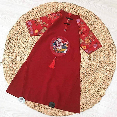 Đầm đỏ dáng suông hình con heo may mắn mặc Tết 2019 – OEM >>> top1shop >>> tiki.vn