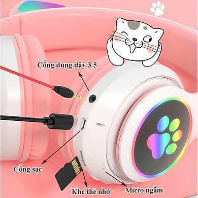Tai Nghe Mèo Bluetooth Beartek Chụp Tai Hp000028 Headphone Tai Mèo Dễ Thương Có Mic Âm Bass Mạnh Mẽ Bảo – Hàng Chính Hãng - Link Mua