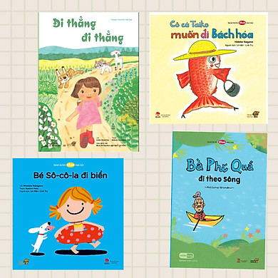 4 cuốn Ehon chủ đề Bé Phiêu Lưu: Đi Thẳng, Đi Thẳng + Bà Phí Quá Đi Theo Sông + Bé Sô-cô-la Đi Biển + Cô Cá Taiko Muốn Đi Bách Hóa