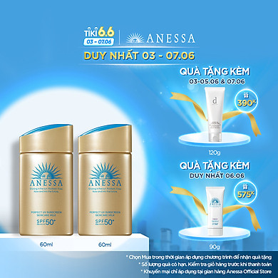 Bộ đôi 2 Kem chống nắng dạng sữa dưỡng da bảo vệ hoàn hảo Anessa Perfect UV Sunscreen Skincare Milk SPF 50+ PA++++ 60ml