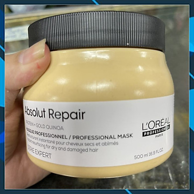Dầu Hấp Ủ L'Oréal Serie Expert Gold Quinoa + Protein Absolut Repair Golden Masque Diêm Mạch Vàng Phục Hồi Tóc Hư Tổn - 500Ml - (Vàng Đậm) - Link Mua