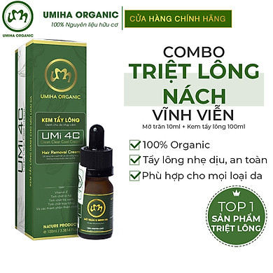 Combo triệt lông Nách vĩnh viễn tại nhà gồm Kem tẩy lông UMI 4C 100ml và Mỡ trăn U Minh Hạ 10ml an toàn tiết kiệm tại nhà