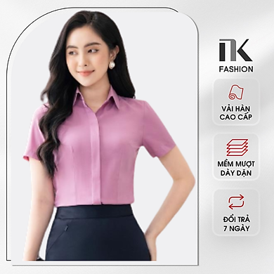 Áo Sơ Mi Nữ Công Sở Kiểu Dáng Ôm Thiết Kế Cao Cấp Trơn Tay Ngắn Vải Hàn Co Giãn Nhẹ NK FASHION NKSM2011007