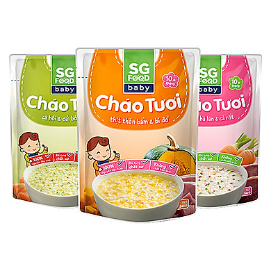 Combo 3 Gói Cháo Tươi Em Bé SG Food Vị Cá Hồi, Bò Và Thịt Thăn (240g / Gói)
