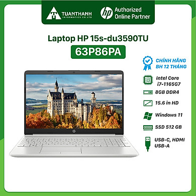 Laptop HP 15s-du3590TU (63P86PA) ( i7-1165G7/8GB RAM/512GB SSD/15.6HD/Win 11 Home 64/Bạc) Hàng chính hãng