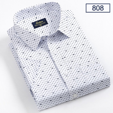 Áo Sơ Mi Nam Công Sở Trung niên Ngắn tay Họa Tiết Chấm Bi Nhỏ Màu Trắng Vải Cotton thương hiệu Anton 808