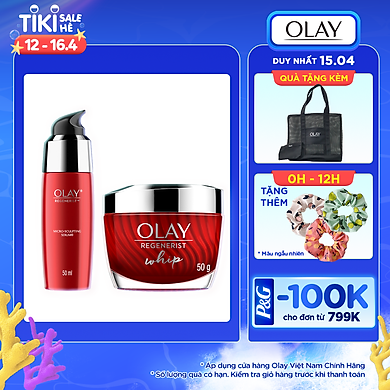 Bộ 2 sản phẩm chống lão hóa hoàn hảo Olay Regenerist Advance Anti Aging: 1 Kem dưỡng ẩm Whips 50g + 1 Serum
