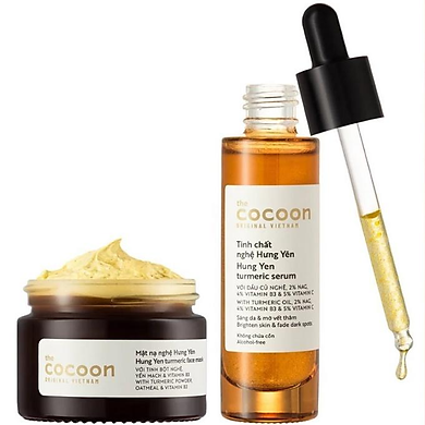 Combo mặt nạ nghệ Hưng Yên 30ml và tinh chất nghệ Hưng yên cocoon 30ml giúp da sáng mịn màng đều màu