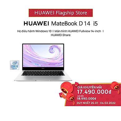 Máy Tính Xách Tay HUAWEI MateBook D 14 i5 (8+512G) | Màn Hình HUAWEI FullView | Nút Nguồn Tích Hợp Khóa Vân Tay | Hợp Tác Đa Màn Hình | Góc Mở 180°…