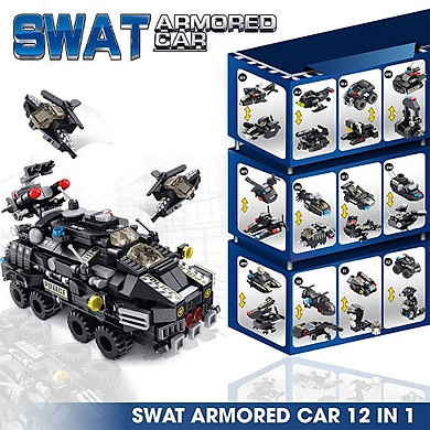 Bộ đồ chơi lắp ghép xếp hình Siêu Xe Cảnh Sát Swat khổng lồ – Lắp ráp 12 phương tiện xe cảnh sát Siêu Xe Swat – Lắp ghép 12 trong 1 và 25 cách biến…