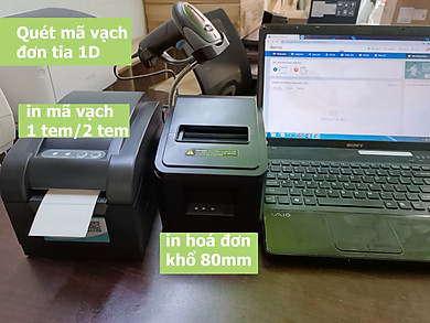 Bộ thiết bị quản lý shop thời trang: Máy in tem mã, máy in hóa đơn, máy quét mã vạch