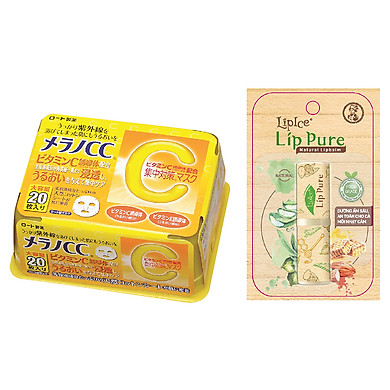 Mặt Nạ Dưỡng Trắng Da Chống Thâm Nám Melano CC Whitening Mask (20 Miếng) + Tặng Son Dưỡng Chiết Xuất Thiên Nhiên Lipice Lip Pure Natural Không Mùi (4g)