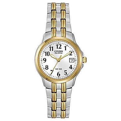 Citizen Women's Silver and Gold Tone Eco-Drive Watch with Date, EW1544-53A
