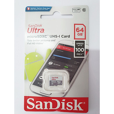 Thẻ Nhớ microSD SanDisk Ultra 64GB UHS-I – 100MB/s (New 2020) – Hàng Nhập Khẩu