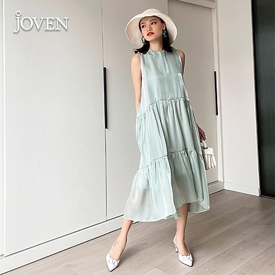 Đầm maxi đi biển suông dáng dài thiết kế tầng xòe sang chảnh cao cấp lụa organza Joven