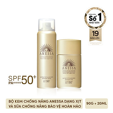 Bộ kem chống nắng Anessa dạng xịt và sữa chống nắng bảo vệ hoàn hảo (Anessa Perfect UV Sunscreen Skincare Spray and Milk)
