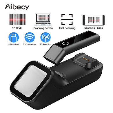 Aibecy 3-in-1 Barcode Scanner Handheld 1D/2D/QR Bar Code Reader Support BT & 2.4G Wireless & USB Wired Connection with