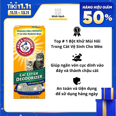 Bột Baking Soda Khử Mùi Hôi Trong Mọi Loại Cát Vệ Sinh Cho Mèo Chính Hãng Nhập Khẩu Từ Mỹ Arm & Hammer Cat Litter Deodorizer (Hộp 567 gram), Trộn…