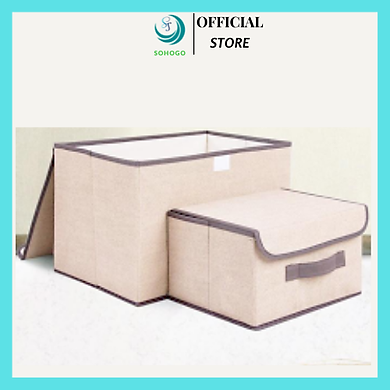 Bộ 2 thùng vải, hộp vải đựng đồ đa năng -Màu Nâu Kem + Tặng kèm dây cột tóc- Hộp vải đựng quần áo 2 size đựng quần áo, đồ lót, giày, văn phòng…