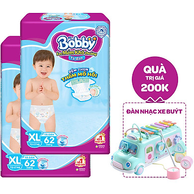 Combo 2 Tã Dán Bobby Đệm Thun Thấm Mồ Hôi XL62 (62 Miếng) – Tặng 1 Đàn Nhạc Xe Bus
