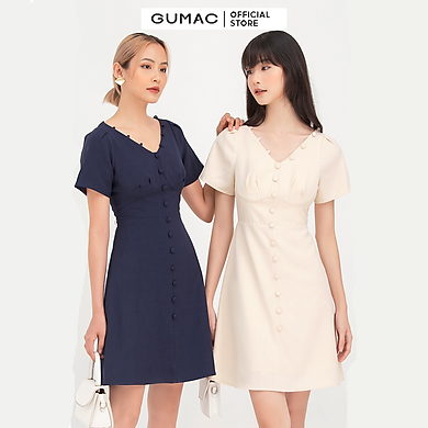 Đầm dáng xòe GUMAC DB767 cổ V phối nút – >>> top1shop >>> tiki.vn