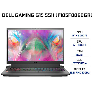 Laptop Dell Gaming G15 5511 P105F006BGR (Core i7-11800H/ 16GB DDR4/ 512GB SSD/ RTX 3050Ti 4GB GDDR6/ 15.6 FHD, 120Hz/ Win11 + Office) – Hàng Chính…