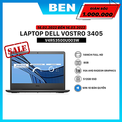 Laptop Dell Vostro 3405 (V4R53500U003W) (R5 3500U 8GB RAM/512GB SSD/14.0 inch FHD/Win10/Đen) – Hàng chính hãng