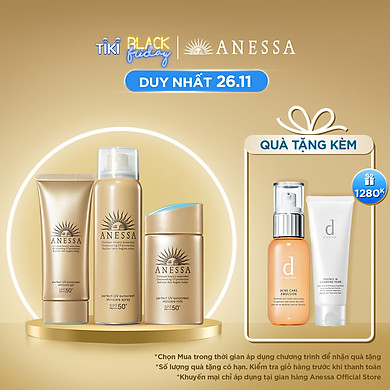 Bộ sản phẩm Kem chống nắng Anessa bảo vệ hoàn hảo cho da mặt và toàn thân (Gold Milk 60ml + Gold Gel 90g + Gold Spray 60g)