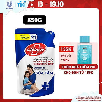 Sữa tắm Lifebuoy 850g Chăm sóc da dưỡng ẩm mềm mịn giúp bảo vệ khỏi 99.9% vi khuẩn và ngăn ngừa vi khuẩn lây lan trên da