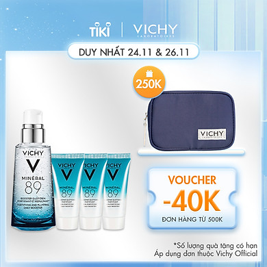 Bộ sản phẩm Serum khoáng phục hồi chuyên sâu Vichy Mineral 89 50ml và 3 serum khoáng phục hồi chuyên sâu Mineral 89 15ml