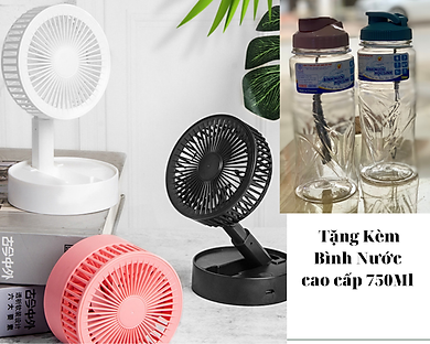 Quạt Tích Điện Mini Gấp Gọn Để Bàn Tiện lợi 3 Mức Gió Sử Dụng liên Tuc 4H Đồng Hồ