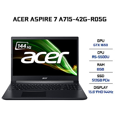 Laptop Acer Aspire 7 A715-42G-R05G (AMD R5-5500U/ 8GB DDR4/ 512GB SSD/ GTX 1650 4GB/ 15.6 FHD IPS, 144Hz/ Win11) – Hàng Chính Hãng