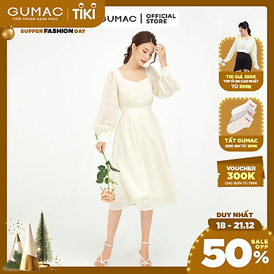 Đầm dáng xòe nữ thiết kế cổ vuông tay dài măng sết GUMAC DB579 – >>> top1shop >>> tiki.vn