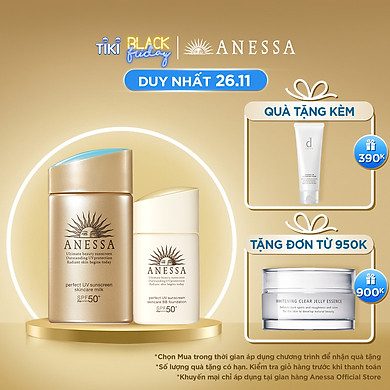 Bộ đôi Kem chống nắng dưỡng da dạng sữa bảo vệ hoàn hảo Anessa Perfect UV Sunscreen Skincare Milk SPF 50+ PA++++ 60ml + Kem nền trang điểm BB chống…