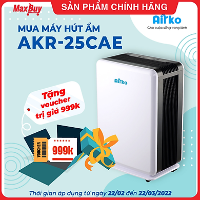 Máy hút ẩm và lọc không khí gia đình chính hãng Airko AKR-25CAE/ 26Lit/ngày (45m2)/ Màng lọc carbon hoạt tính