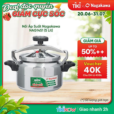Nồi Áp Suất Cơ Nagakawa NAG1451 (5 Lít) – Làm Bằng Hợp Kim Nhôm Cao Cấp Siêu Bền – Dùng Với Bếp Gas, Bếp Hồng Ngoại – Hàng Chính Hãng