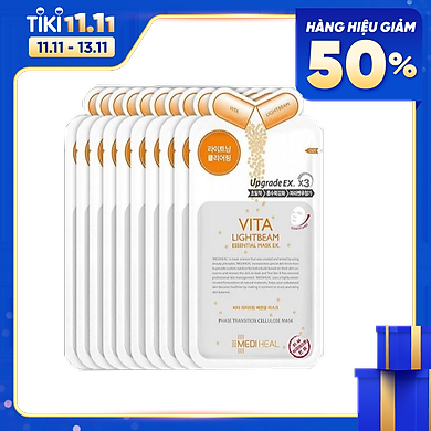 Hộp 10 Mặt nạ dưỡng trắng sáng da Mediheal Vita Lightbeam Essential Mask Ex